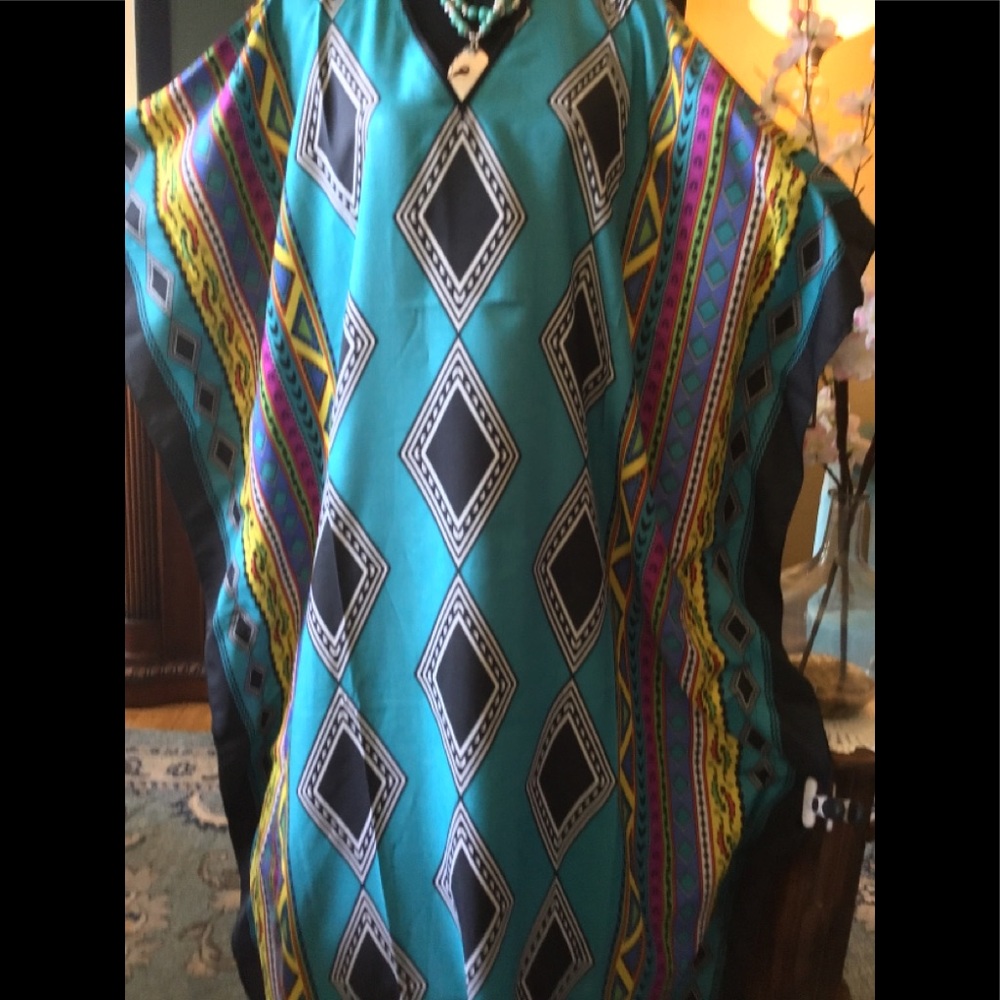 LOWEST🌺 NWT WINLAR (Fits Sizes 0 to4X) TURQUOISE DIAMOND COVERUP/CAFTAN - Picture 7 of 13
